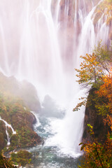 Wall Mural - Picturesque autumn waterfall in Plitvice lakes