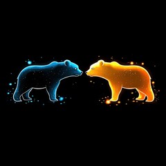 Canvas Print - Blue and Gold Bears Facing Each Other