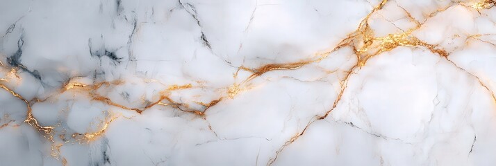 Poster - Elegant White Marble with Golden Veins Texture