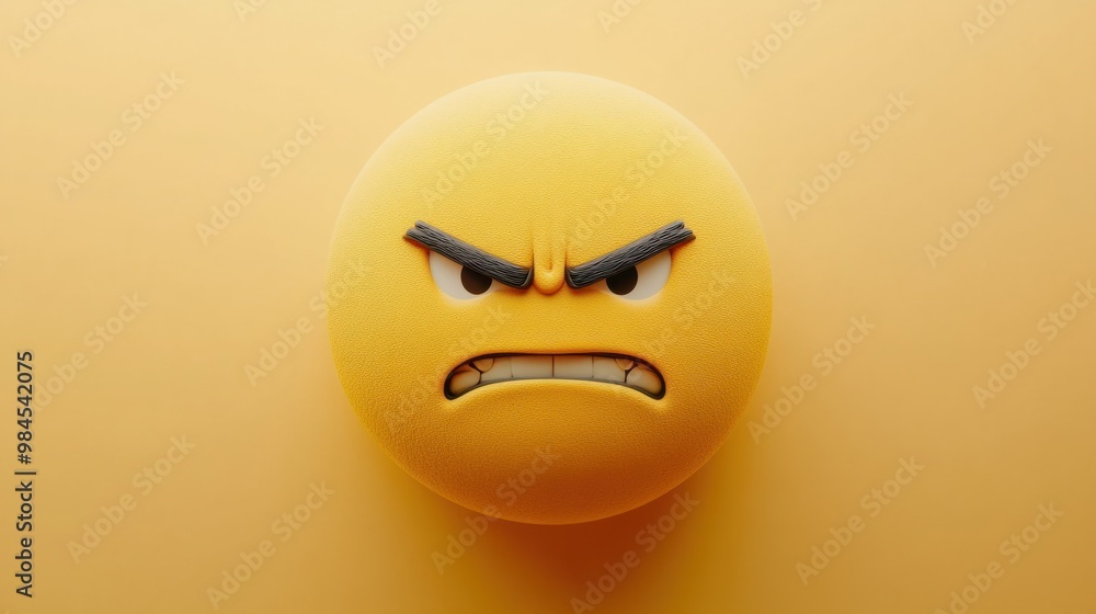 Angry emoji with a frowning face on a pastel yellow backdrop, great for ...
