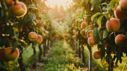 Wall Mural - Peach Orchard in the Golden Hour