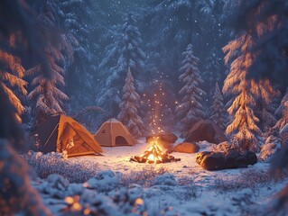 Wall Mural - camping in the forest