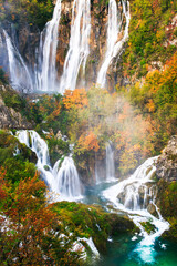 Wall Mural - Picturesque autumn waterfall in Plitvice lakes