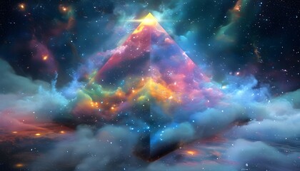 Wall Mural - Mystical Cosmic Pyramid Surrounded by Ethereal Nebulous Clouds