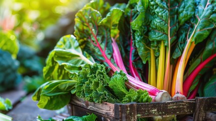 Canvas Print - Vibrant Rainbow Chard in a Wooden Crate