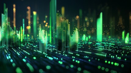 Data streams glow green and red in this futuristic digital interface.