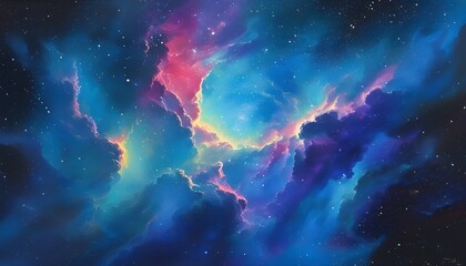 Wall Mural - Vibrant Cosmic Sky Filled with Colorful Nebula Clouds