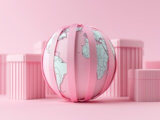 Canvas Print - Pink Globe in Pink Background.