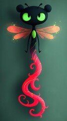 Poster - Cute Cartoon Dragonfly with Red and Black Design