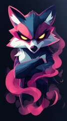 Wall Mural - Mystical Fox with Pink Smoke