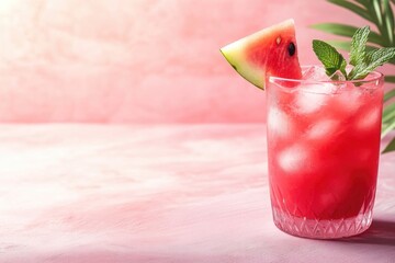 Wall Mural - Watermelon summer cocktail with ice and mint.