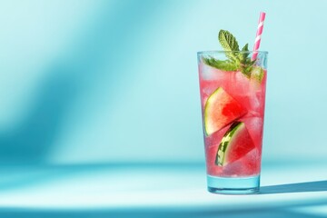 watermelon mint lemonade mocktail on sunny day banner.