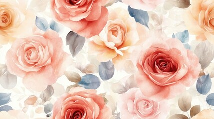 Wall Mural - Seamless floral background in watercolor style