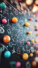 Poster - Colorful Balls on a Blackboard with Scribbles.