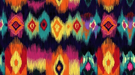 Colorful seamless embroidery pattern featuring a rainbow ikat ethnic design Geometric embroidery style with seamless stripes suitable for clothing batik and fabric Incorporates elements from vario