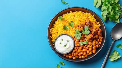 Wall Mural - Delicious Indian Cuisine with Rice and Chickpeas