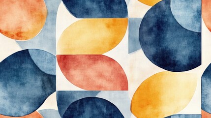 Hand painted abstract watercolor geometric shapes in an ellipse design featuring a ceramic mosaic upholstery repeating pattern on an isolated background