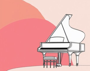 This is an editable line drawing of an outline of a classic grand piano.