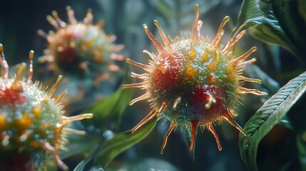 Wall Mural - microscopic view of a virus: a close-up look at the tiny world