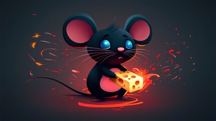 Sticker - Cute Cartoon Mouse Holding Cheese with Sparks Flying