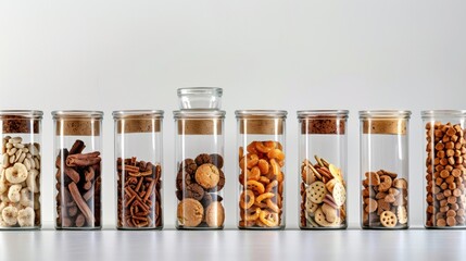 Collection of Glass Jars with Different Snacks