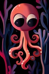 Canvas Print - Cartoon Octopus in the Deep Sea