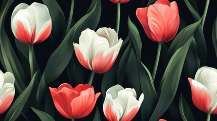 Wall Mural - Tulip seamless pattern