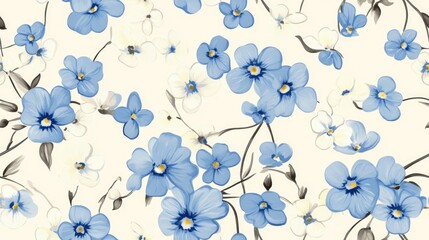 Wall Mural - Seamless floral pattern featuring forget me nots