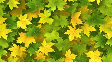 Wall Mural - Pattern of maple leaves in autumn and summer Vibrant green and yellow foliage Ideal for fabric and paper printing