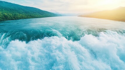 The water is crashing against the shore, creating a powerful and dynamic scene