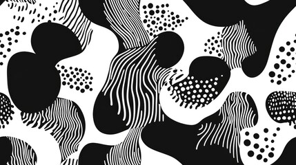 Seamless pattern featuring repeating abstract shapes Black and white texture suitable for prints decoration textiles wallpapers backgrounds wrapping paper clothing fabric packaging and cards