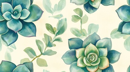 Wall Mural - Succulent pattern in watercolor style