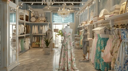 Canvas Print - Elegant Boutique Interior with Floral Dresses