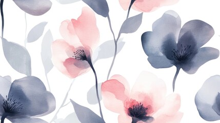 Sticker - Seamless wallpaper featuring stylized floral watercolor illustration