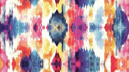 Sticker - Watercolor seamless pattern featuring a geometric colorful print with ikat texture and shibori design creating a mosaic background