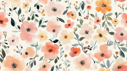 Sticker - Charming floral design featuring small flowers Seamless watercolor floral pattern Raster artwork