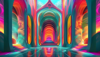 Wall Mural - Symmetrical Digital Artistry with Vibrant Colors for a Mesmerizing Visual Experience