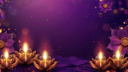 Wall Mural - Purple background with gold flowers and candles