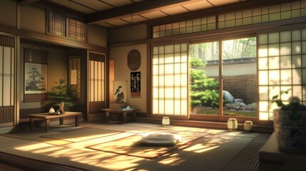 Wall Mural - Japanese Room with Sunlight and Garden View