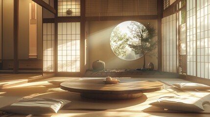 Canvas Print - Japanese Tea Room with Sunlight