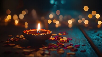 Diwali Lights with oil lamp decorated with copy space for Happy Diwali background concept.