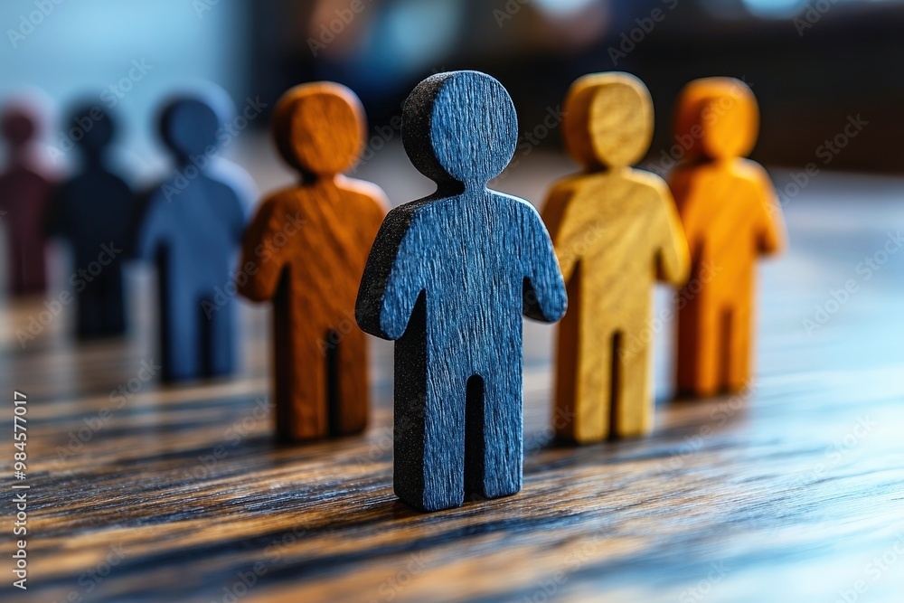 Wooden Figures: A row of colorful wooden figures stand together ...