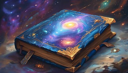 Wall Mural - Cosmic-Themed Enchanted Book Featuring an Intricate Cover Illustration