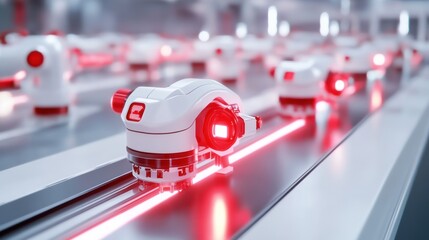 Wall Mural - Advanced Robotics with Red Laser Technology in Factory