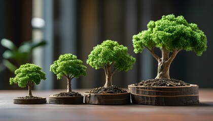 Poster - Miniature Trees Emerging from Financial Papers Representing Eco-Friendly Investment and Sustainable Growth