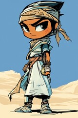 Sticker - Cartoon Illustration of a Young Man in Desert Clothing