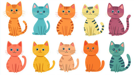 A set of various illustration of cute cat on white background.