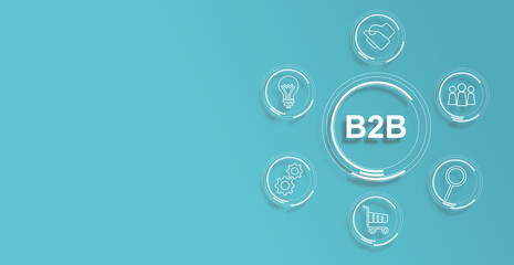  B2B business strategy concept. Businessman working with B2B virtual on laptop, conceptualizing strategy, partnership, targets in business to business services. E-commerce,	