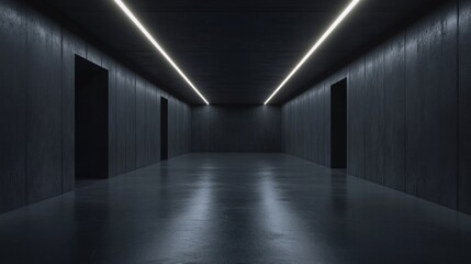 Canvas Print - Dark Concrete Corridor with Fluorescent Lighting