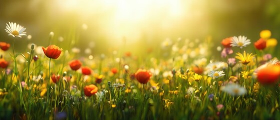 Wall Mural - A bright spring meadow filled with wildflowers